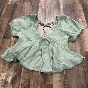 Francesca's Collections Sage Tie-Front Blouse